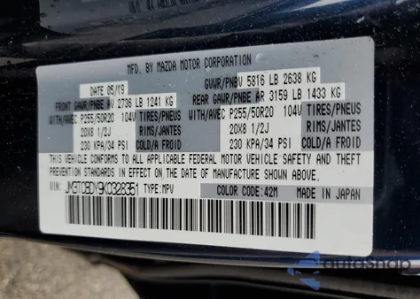 2019 Mazda Cx-9 Grand Touring из США, поврежденный, VIN JM3TCBDY9K0328351